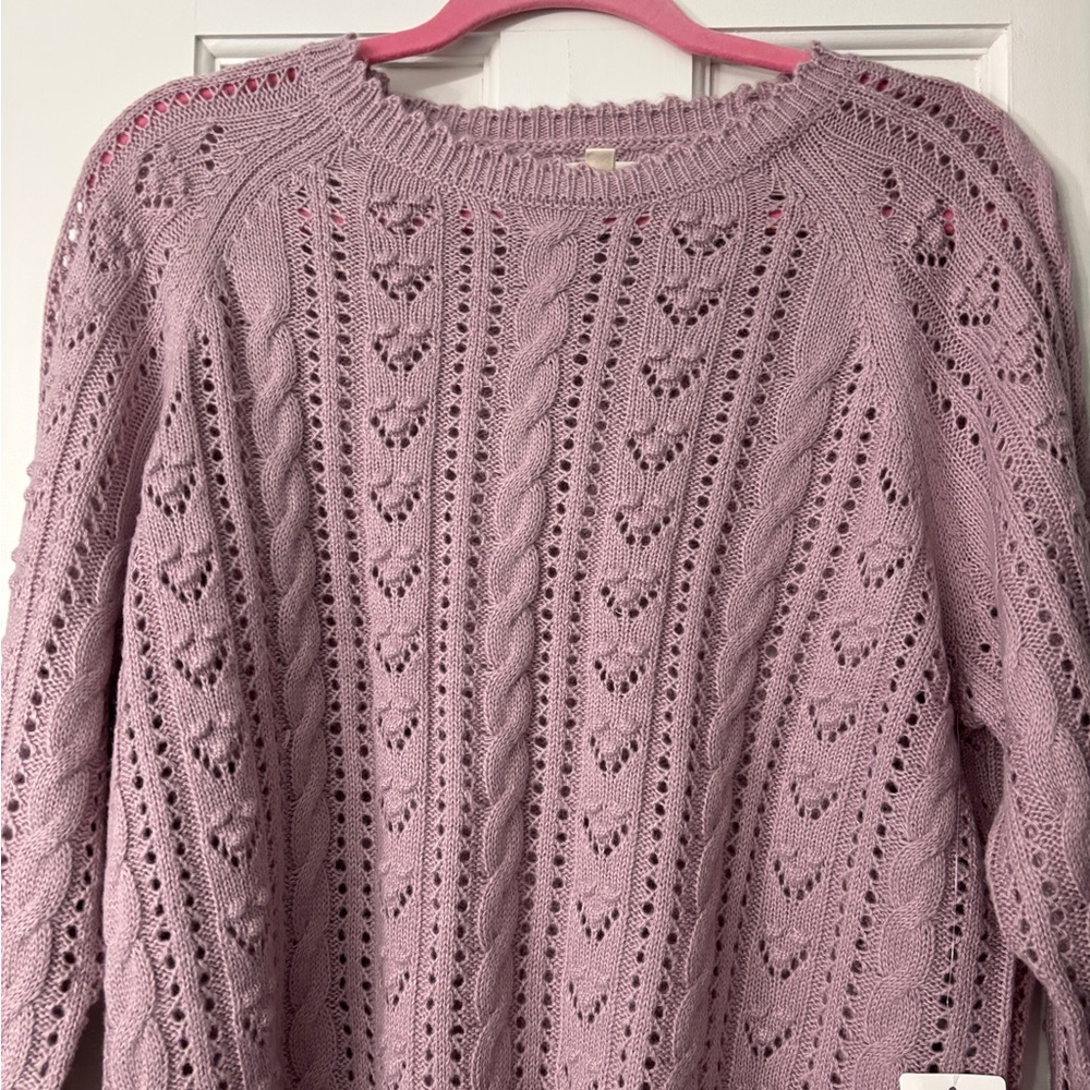 Lucky Brand Pointelle Crew Sweater - Pink - Size Large - NWT